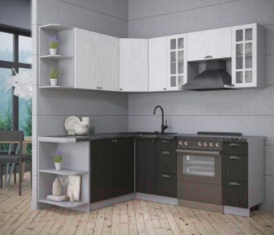 Кухонный гарнитур Интерлиния Берес 1.7x2.1 левая (дуб английский/дуб полярный/кастилло темный)