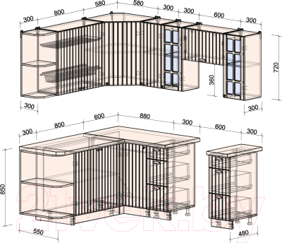 Кухонный гарнитур Интерлиния Берес 1.7x2.1 левая (дуб английский/дуб полярный/кастилло темный)