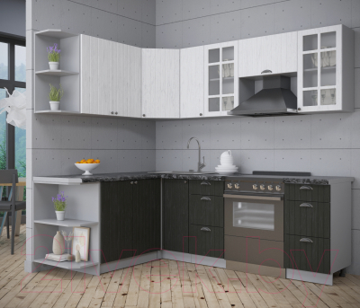 Кухонный гарнитур Интерлиния Берес 1.7x2.3 левая (дуб английский/дуб полярный/кастилло темный)