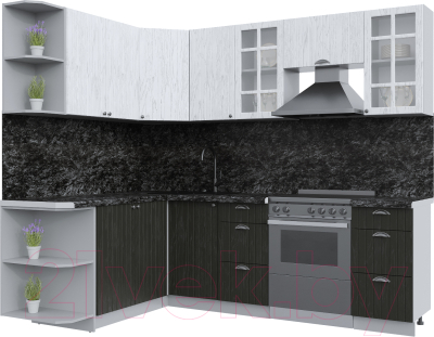 Кухонный гарнитур Интерлиния Берес 1.7x2.4 левая (дуб английский/дуб полярный/кастилло темный) - фото