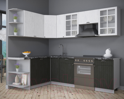 Кухонный гарнитур Интерлиния Берес 1.7x2.5 левая (дуб английский/дуб полярный/кастилло темный)