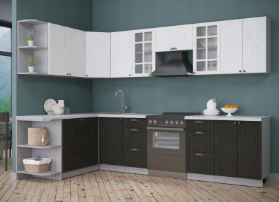 Кухонный гарнитур Интерлиния Берес 1.7x3.0 левая (дуб английский/дуб полярный/кастилло темный)