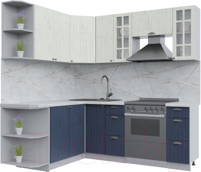Кухонный гарнитур Интерлиния Берес 1.7x2.1 левая (дуб снежный/дуб королевский/серый каспий) - фото