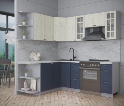 Кухонный гарнитур Интерлиния Берес 1.7x2.1 левая (дуб снежный/дуб королевский/серый каспий)