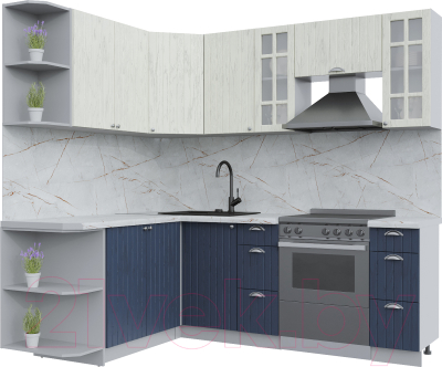 Кухонный гарнитур Интерлиния Берес 1.7x2.2 левая (дуб снежный/дуб королевский/серый каспий) - фото