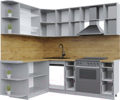 Кухонный гарнитур Интерлиния Берес 1.7x2.2 левая (дуб снежный/дуб королевский/серый каспий)