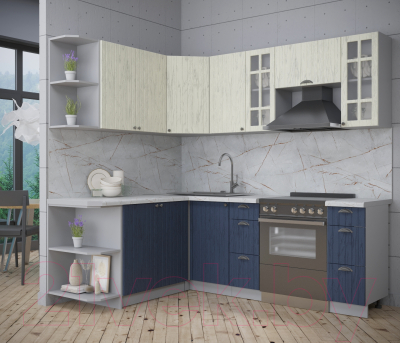 Кухонный гарнитур Интерлиния Берес 1.7x2.2 левая (дуб снежный/дуб королевский/серый каспий)