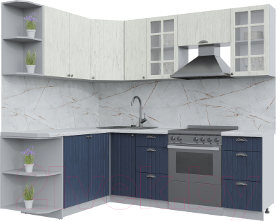 Кухонный гарнитур Интерлиния Берес 1.7x2.3 левая (дуб снежный/дуб королевский/серый каспий) - фото
