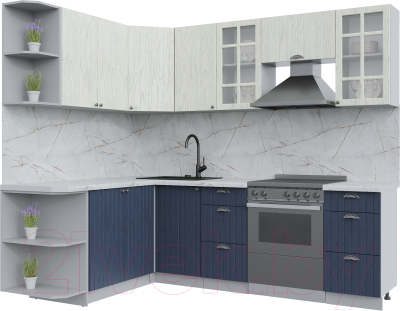 Кухонный гарнитур Интерлиния Берес 1.7x2.4 левая (дуб снежный/дуб королевский/серый каспий) - фото