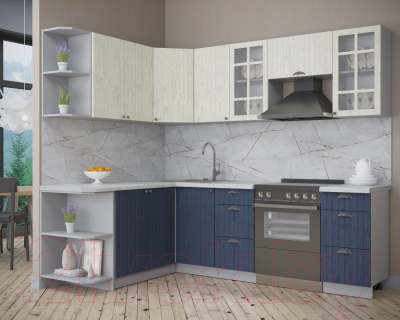 Кухонный гарнитур Интерлиния Берес 1.7x2.4 левая (дуб снежный/дуб королевский/серый каспий)