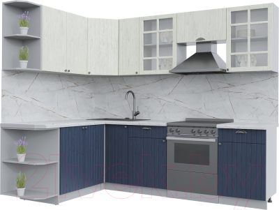 Кухонный гарнитур Интерлиния Берес 1.7x2.5 левая (дуб снежный/дуб королевский/серый каспий) - фото