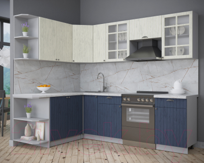 Кухонный гарнитур Интерлиния Берес 1.7x2.5 левая (дуб снежный/дуб королевский/серый каспий)