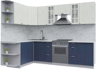 Кухонный гарнитур Интерлиния Берес 1.7x2.7 левая (дуб снежный/дуб королевский/серый каспий) - фото