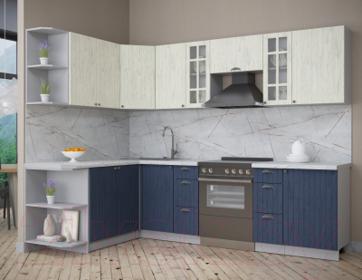 Кухонный гарнитур Интерлиния Берес 1.7x2.7 левая (дуб снежный/дуб королевский/серый каспий)