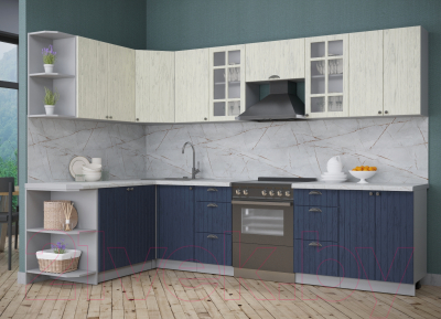 Кухонный гарнитур Интерлиния Берес 1.7x3.0 левая (дуб снежный/дуб королевский/серый каспий)