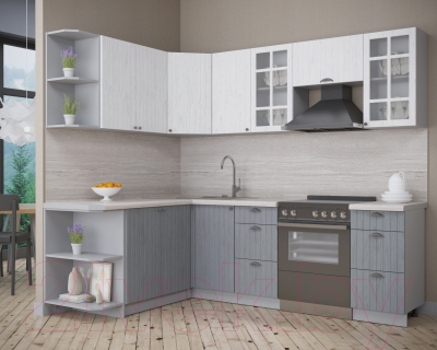 Кухонный гарнитур Интерлиния Берес 1.7x2.4 левая (дуб полярный/дуб серый/травертин серый)