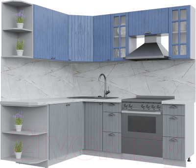 Кухонный гарнитур Интерлиния Берес 1.7x2.1 левая (дуб лазурный/дуб серый/серый каспий) - фото
