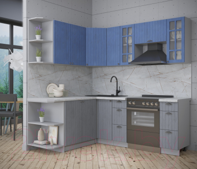 Кухонный гарнитур Интерлиния Берес 1.7x2.1 левая (дуб лазурный/дуб серый/серый каспий)