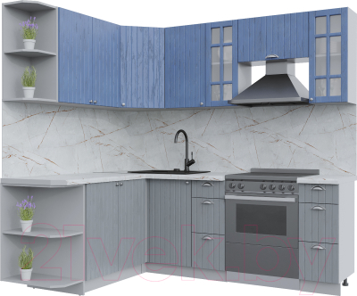 Кухонный гарнитур Интерлиния Берес 1.7x2.2 левая (дуб лазурный/дуб серый/серый каспий) - фото