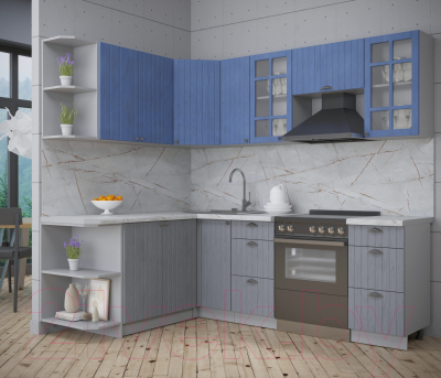 Кухонный гарнитур Интерлиния Берес 1.7x2.3 левая (дуб лазурный/дуб серый/серый каспий)