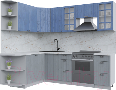 Кухонный гарнитур Интерлиния Берес 1.7x2.4 левая (дуб лазурный/дуб серый/серый каспий) - фото