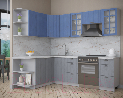 Кухонный гарнитур Интерлиния Берес 1.7x2.4 левая (дуб лазурный/дуб серый/серый каспий)