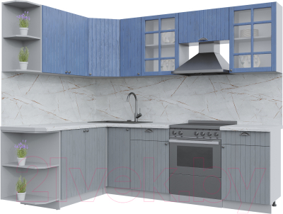 Кухонный гарнитур Интерлиния Берес 1.7x2.5 левая (дуб лазурный/дуб серый/серый каспий) - фото