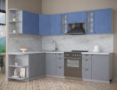 Кухонный гарнитур Интерлиния Берес 1.7x2.7 левая (дуб лазурный/дуб серый/серый каспий)
