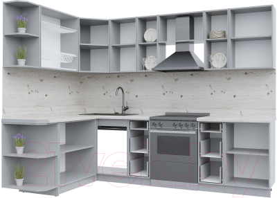Кухонный гарнитур Интерлиния Берес 1.7x2.7 левая (дуб лазурный/дуб серый/серый каспий)