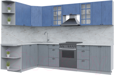 Кухонный гарнитур Интерлиния Берес 1.7x3.0 левая (дуб лазурный/дуб серый/серый каспий) - фото