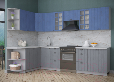 Кухонный гарнитур Интерлиния Берес 1.7x3.0 левая (дуб лазурный/дуб серый/серый каспий)