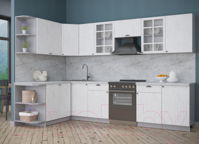 Кухонный гарнитур Интерлиния Берес 1.7x3.1 левая (дуб полярный/серый каспий)