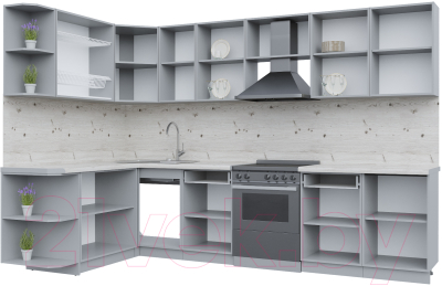 Кухонный гарнитур Интерлиния Берес 1.7x3.1 левая (дуб полярный/серый каспий)