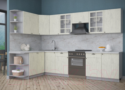 Кухонный гарнитур Интерлиния Берес 1.7x3.1 левая (дуб снежный/серый каспий)