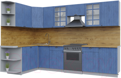 Кухонный гарнитур Интерлиния Берес 1.7x3.1 левая (дуб лазурный/дуб бунратти) - фото
