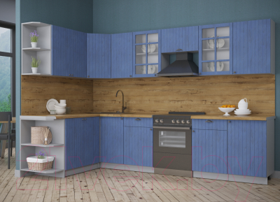 Кухонный гарнитур Интерлиния Берес 1.7x3.1 левая (дуб лазурный/дуб бунратти)