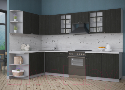 Кухонный гарнитур Интерлиния Берес 1.7x3.1 левая (дуб английский/бискайская сосна)