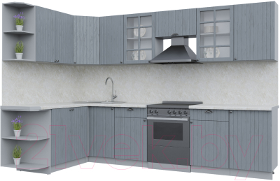 Кухонный гарнитур Интерлиния Берес 1.7x3.1 левая (дуб серый/опал светлый) - фото