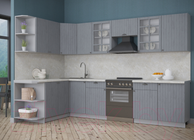 Кухонный гарнитур Интерлиния Берес 1.7x3.1 левая (дуб серый/опал светлый)