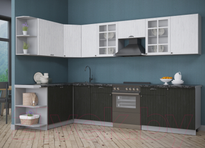 Кухонный гарнитур Интерлиния Берес 1.7x3.1 левая (дуб английский/дуб полярный/кастилло темный)