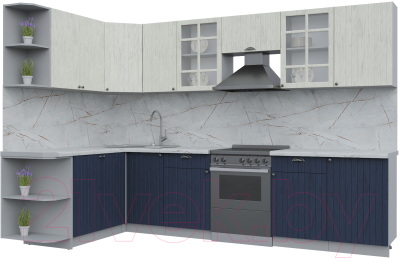 Кухонный гарнитур Интерлиния Берес 1.7x3.1 левая (дуб снежный/дуб королевский/серый каспий) - фото