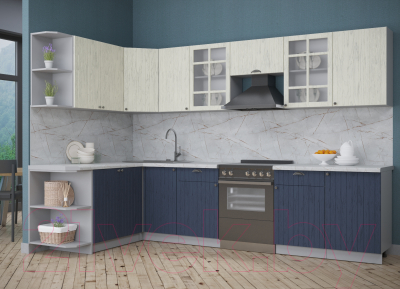 Кухонный гарнитур Интерлиния Берес 1.7x3.1 левая (дуб снежный/дуб королевский/серый каспий)