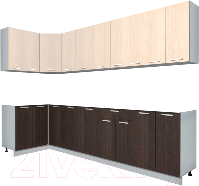 Кухонный гарнитур Интерлиния Мила Лайт 1.2x3.0 без столешницы (дуб молочный/дуб венге) - фото