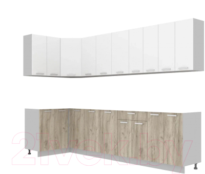 Кухонный гарнитур Интерлиния Мила Лайт 1.2x3.0 без столешницы (белый платинум/дуб серый) - фото