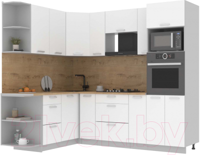 Кухонный гарнитур Интерлиния Мила Лайт 1.68x2.4 левая (белый платинум/белый платинум/дуб бунратти) - фото