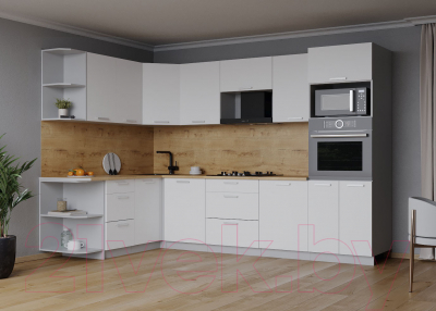 Кухонный гарнитур Интерлиния Мила Лайт 1.68x2.8 левая (белый платинум/белый платинум/дуб бунратти)