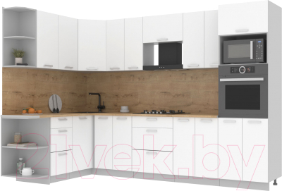 Кухонный гарнитур Интерлиния Мила Лайт 1.68x3.0 левая (белый платинум/белый платинум/дуб бунратти) - фото