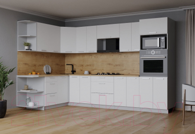 Кухонный гарнитур Интерлиния Мила Лайт 1.68x3.0 левая (белый платинум/белый платинум/дуб бунратти)