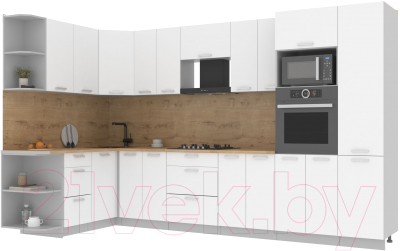Кухонный гарнитур Интерлиния Мила Лайт 1.68x3.4 левая (белый платинум/белый платинум/дуб бунратти) - фото