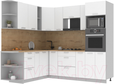 Кухонный гарнитур Интерлиния Мила Лайт 1.88x2.4 левая (белый платинум/белый платинум/дуб бунратти) - фото
